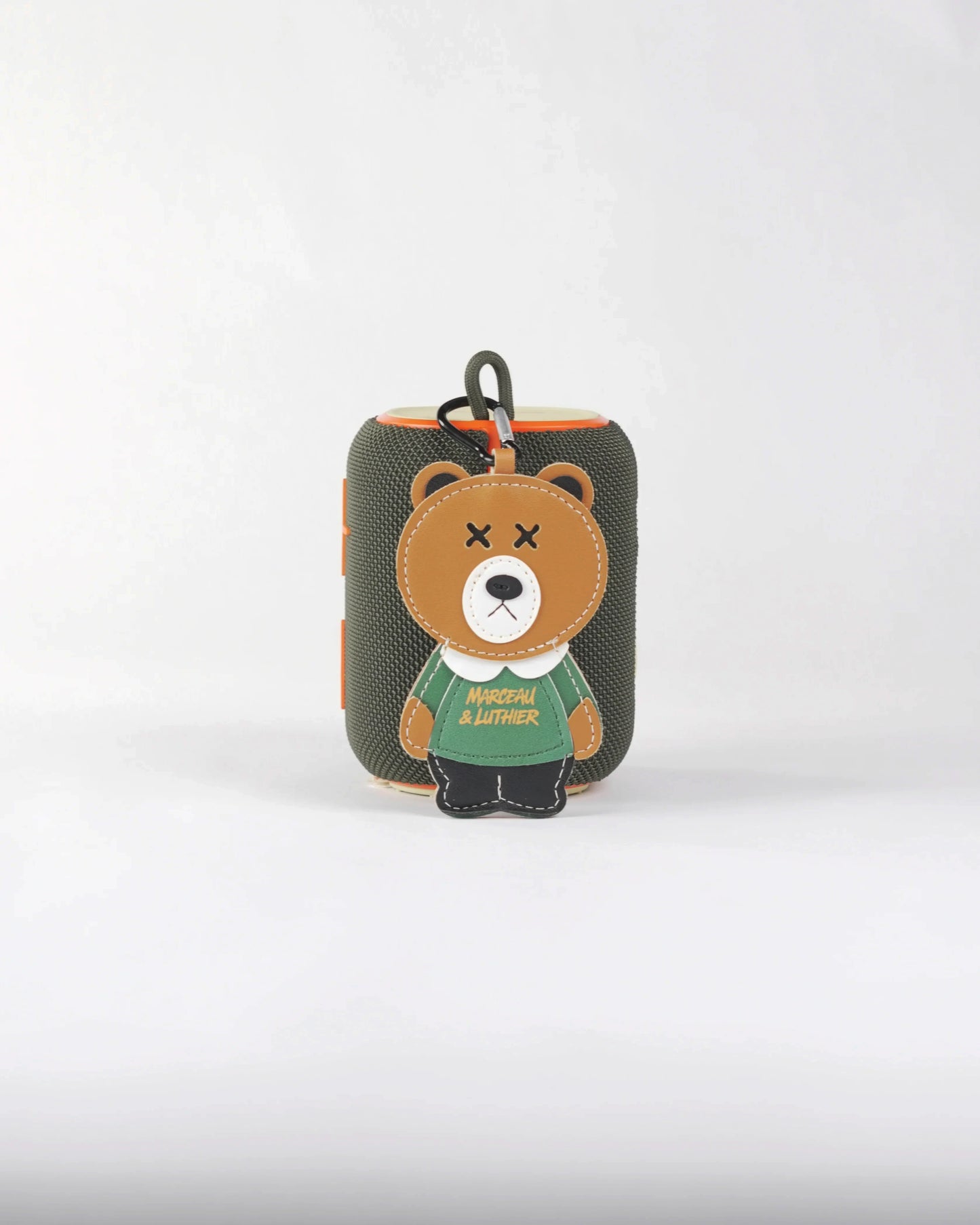 Marceau & Luthier Belleville wireless speaker with iconic streetwear bear patch, merging fashion with audio technology.