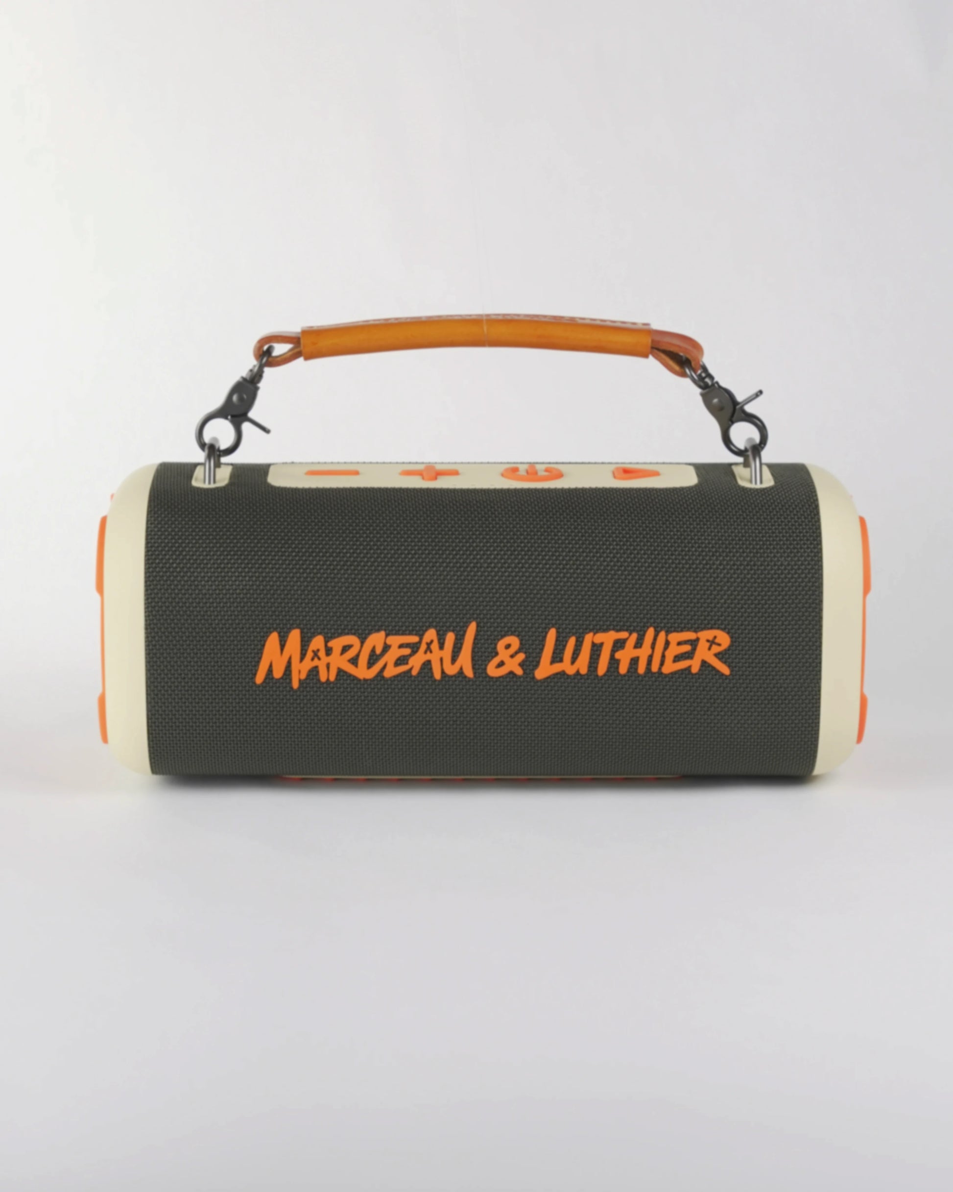 Front view of the Nocturne speaker by Marceau & Luthier featuring premium rugged fabric and urban design